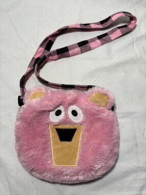 Lazy One Girls Critter Bag Purse Pink Soft Furry Adjustable Strap Zippered